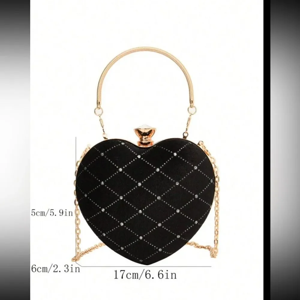Black velvet heart-shaped purse handbag